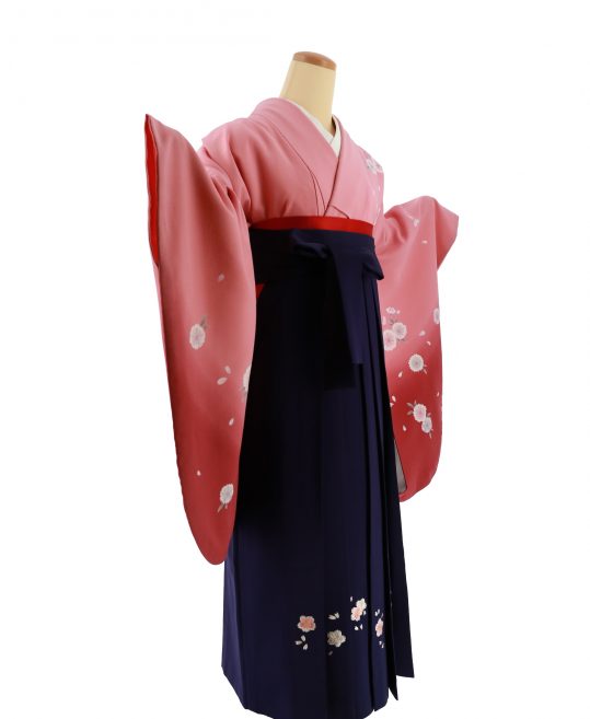 卒業式袴レンタルNo.519[シンプル]ピンク×エンジグラデ・八重桜